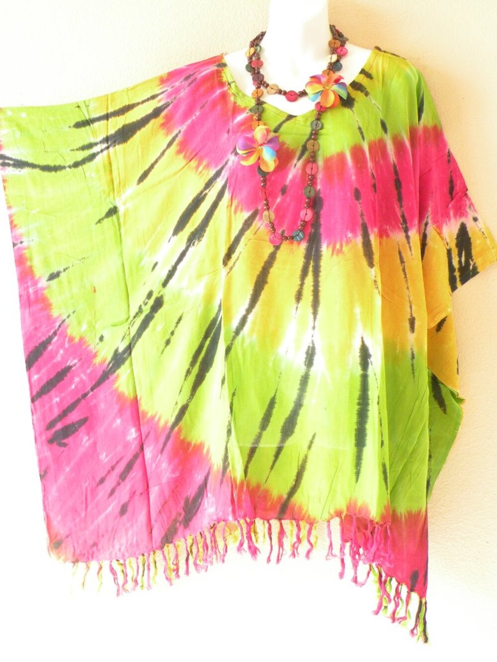 KB482 Multicolor Tie Dye Batik Tunic Kaftan Poncho Blouse Top Up to 5X